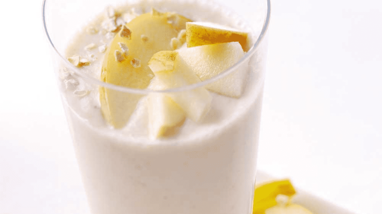 A close-up of a smoothie drink