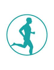 An icon depicting a running man
