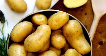 A saucepan full of salad potatoes